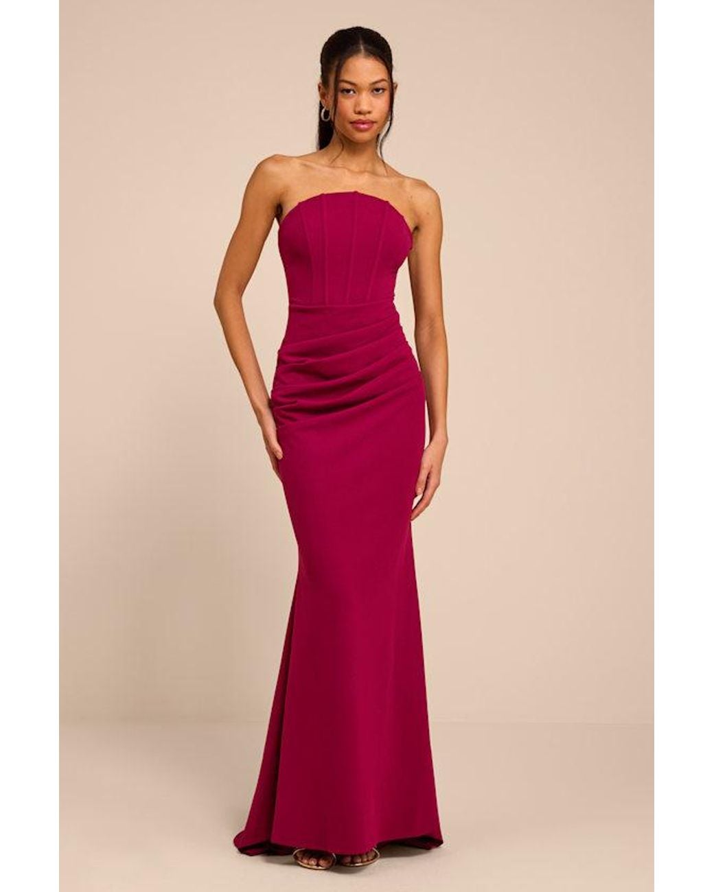 Lulus Red Laney Dark Strapless Corset Maxi Dress