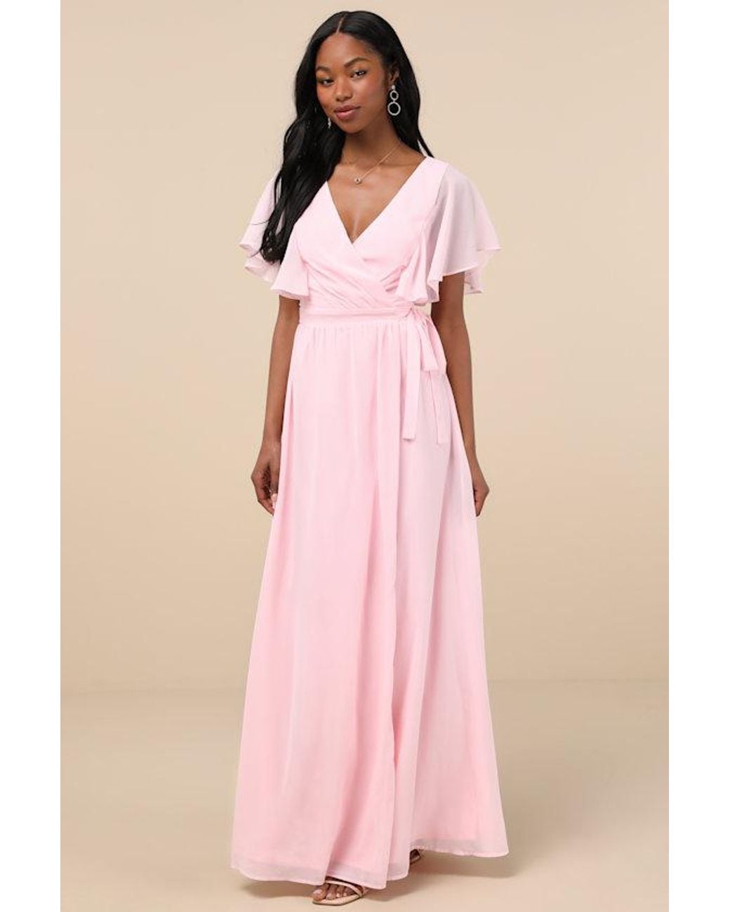 Lulus Convincing Grace Light Blush Flutter Sleeve Wrap Maxi Dress in Pink |  Lyst