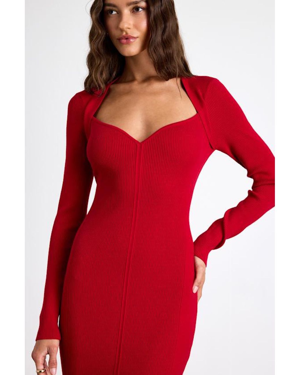 Lulus Red Adoring Me Ribbed Long Sleeve Midi Sweater Dress