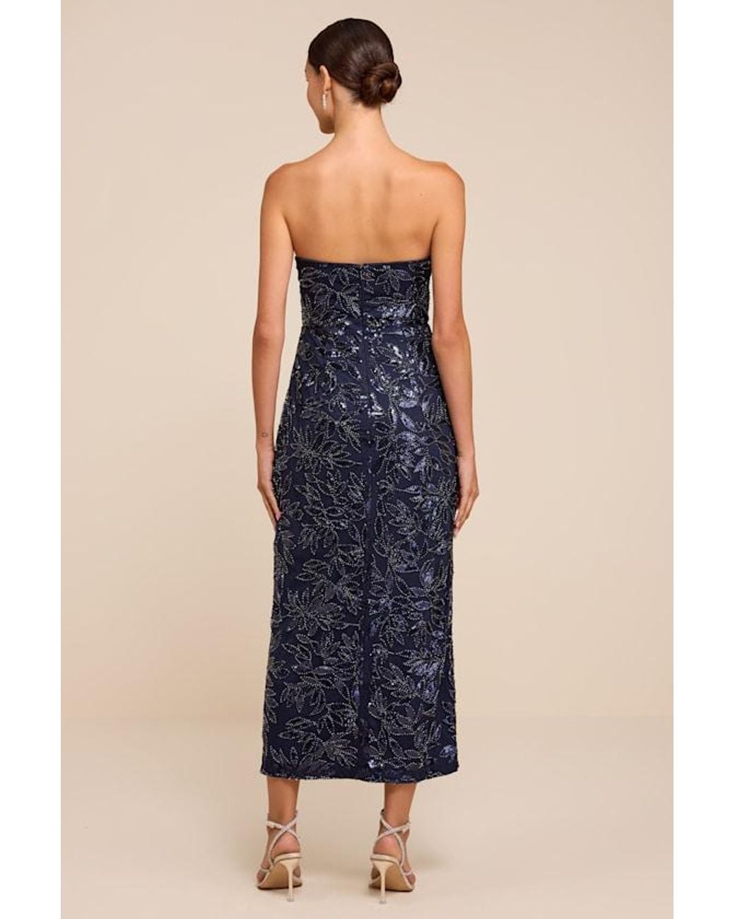 Lulus Blue Beyza Sequin Beaded Strapless Midi Dress