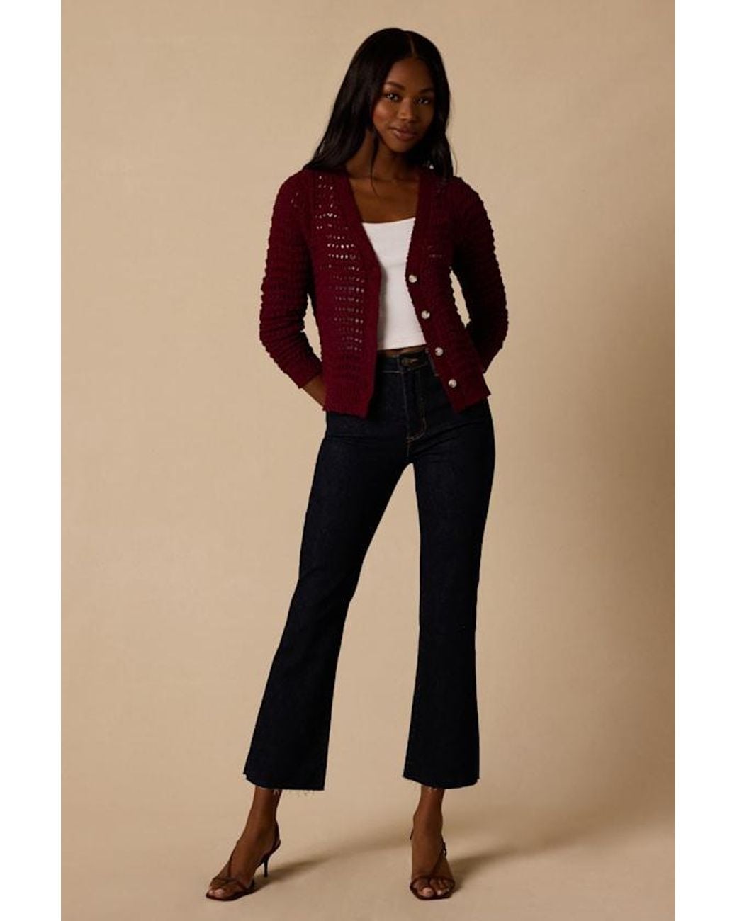Lulus Blue Breezy Attitude Berry Loose Knit Button-Up Cardigan Sweater