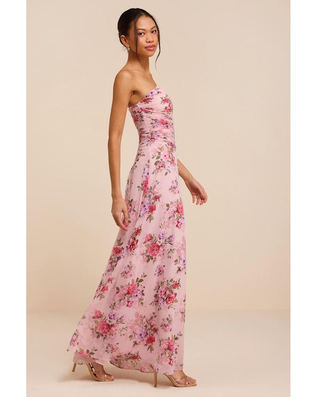 Lulus Pink Tanya Multi Satin Pleated Maxi Dress