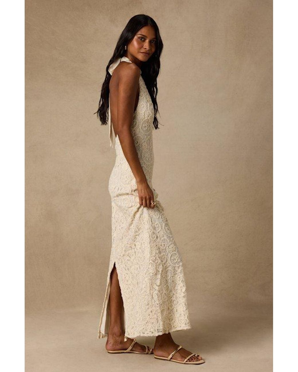 Lulus Natural Rayanna Cream Crochet Halter Maxi Dress