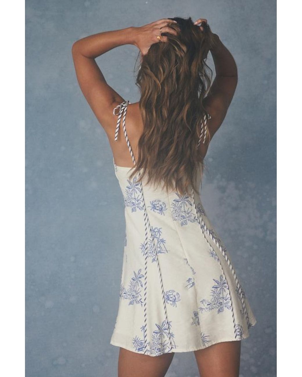 Lulus Blue Reef Embroidered Tie-Strap Mini Dress