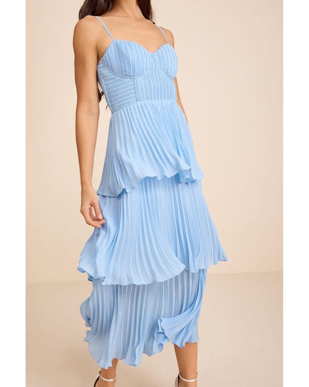 Lulus Blue Cascading Crush Tiered Bustier Midi Dress