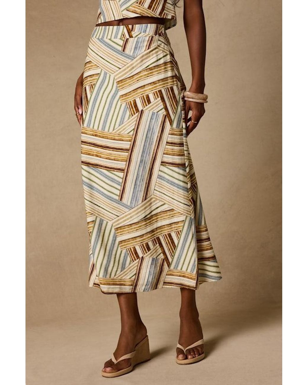 Lulus Natural Kimaya Striped Midi Skirt