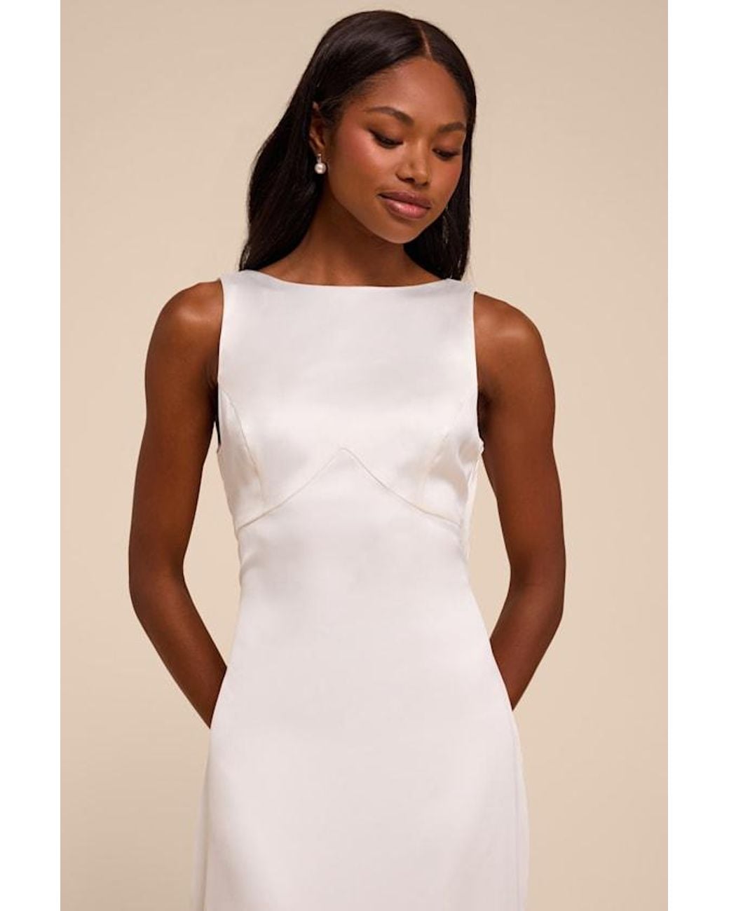 Lulus Natural Martine Satin Backless Maxi Dress