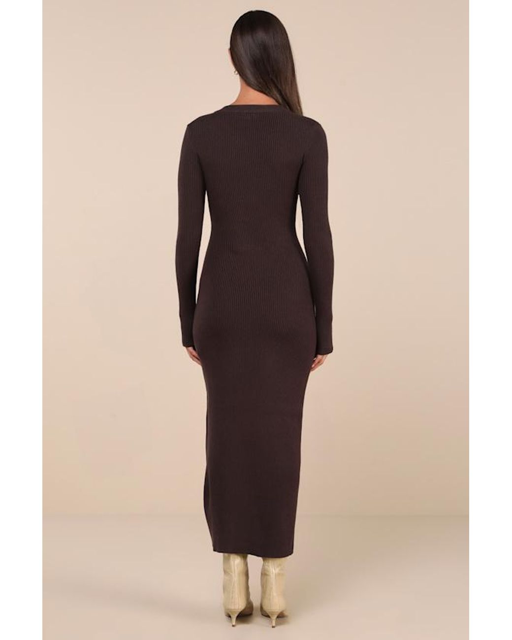 Lulus Natural Refined Attitude Ribbed Side Button Midi Sweater Dress