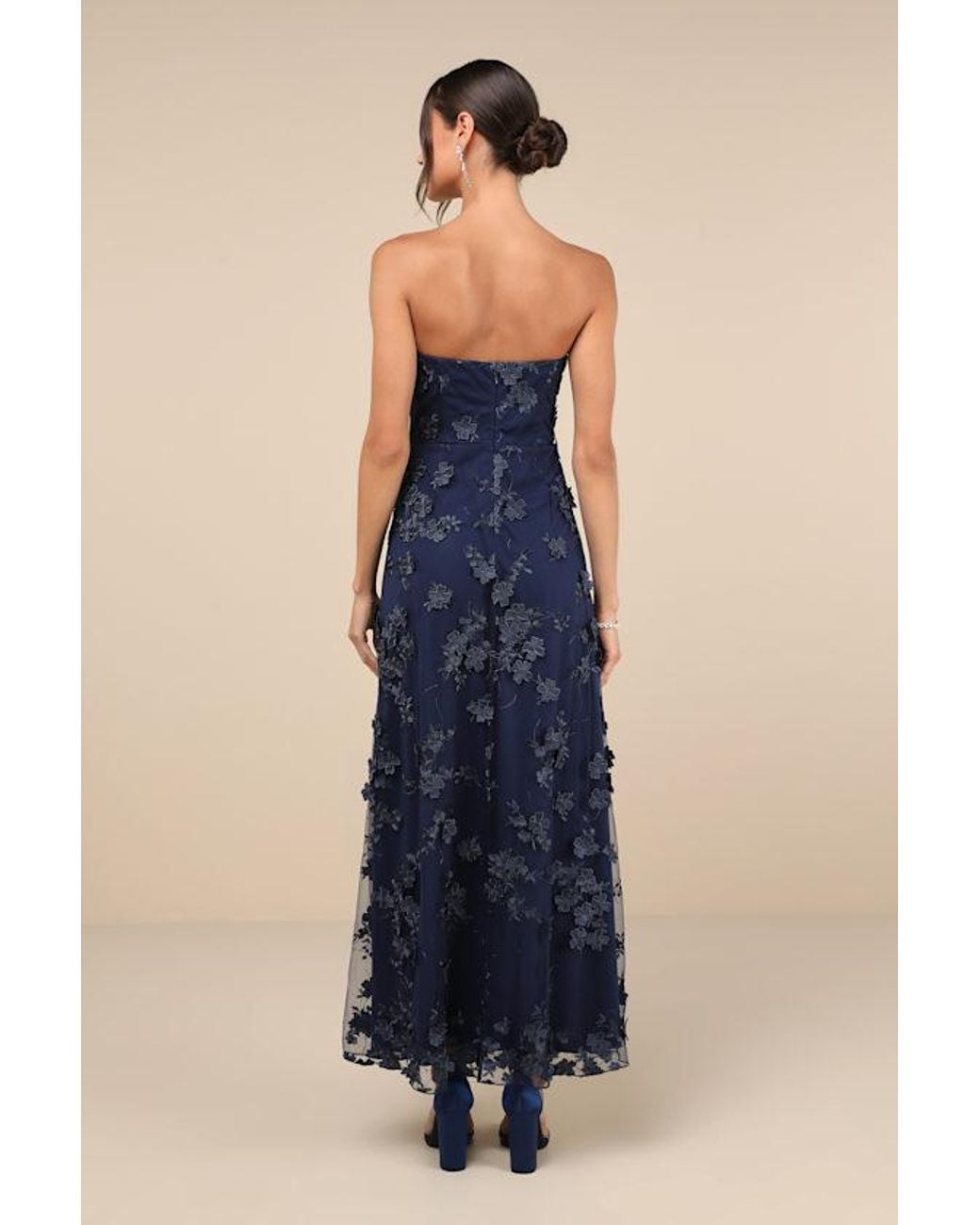 Lulus Blue Rare Presence 3D Floral Embroidered Maxi Dress