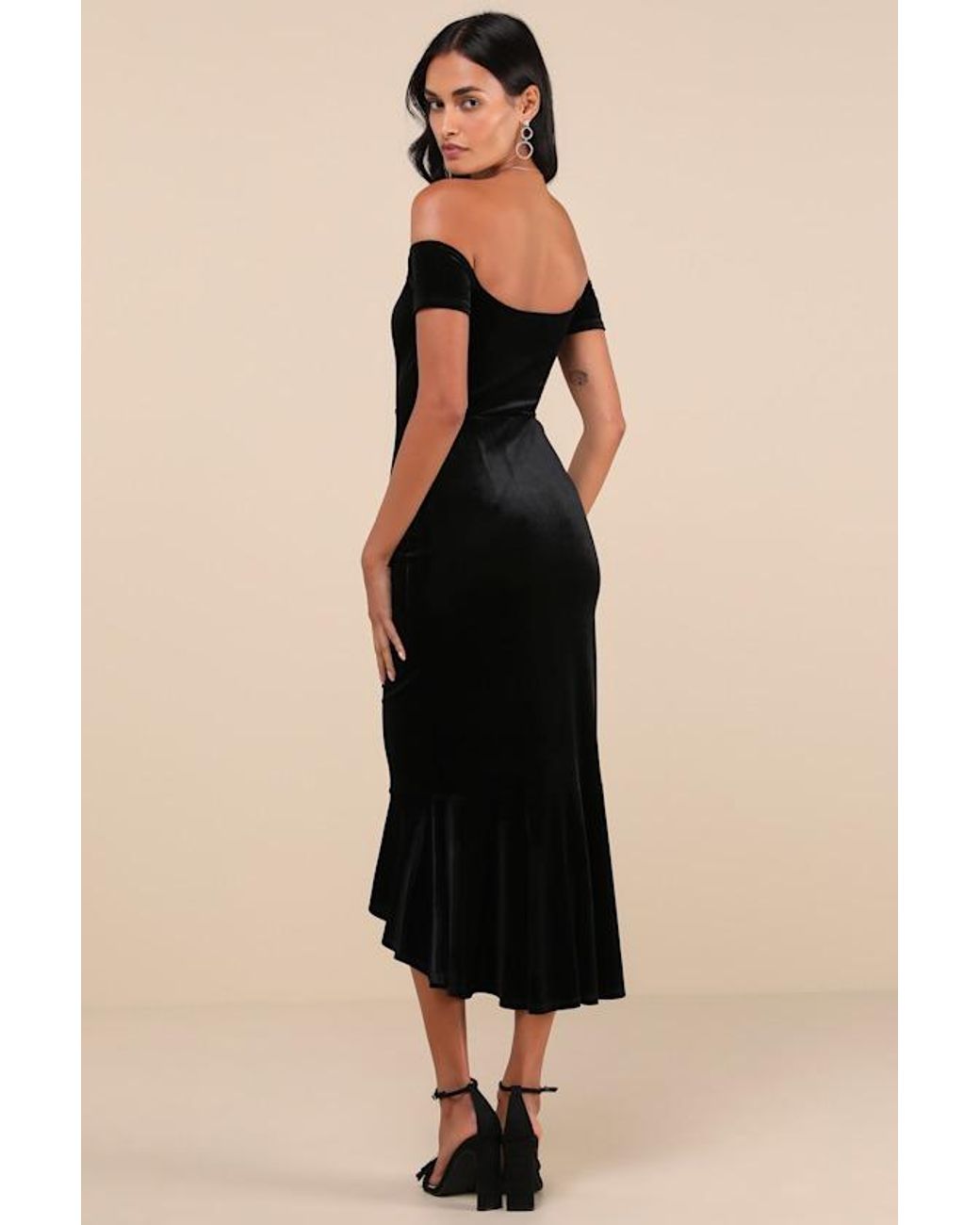Lulus Natural How Much I Care Velvet Off-The-Shoulder Midi Dress