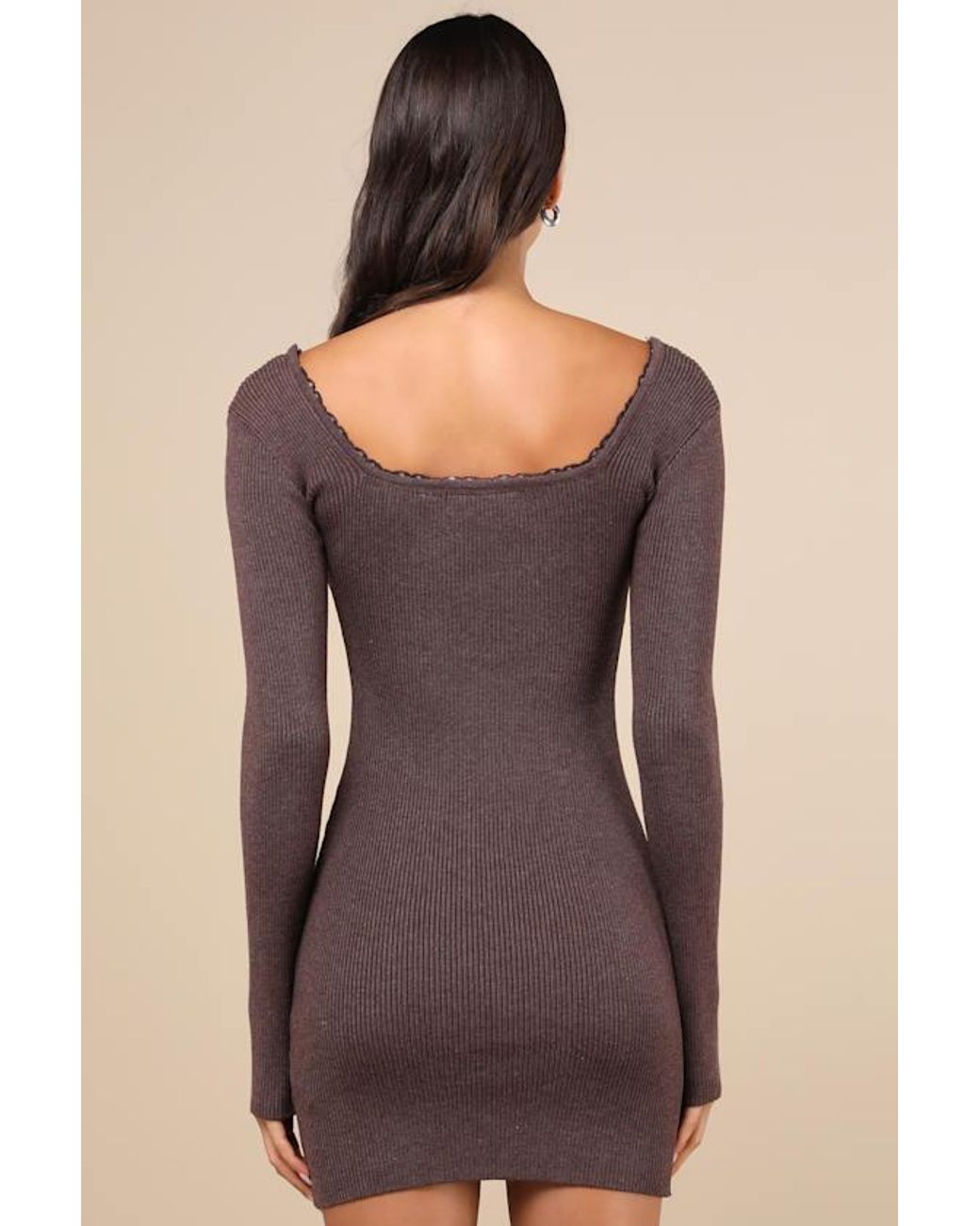 Daisy Street Brown Sweetest Joy Heather Long Sleeve Sweater Mini Dress