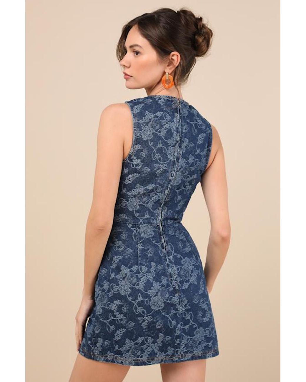 Lulus Albena Dark Wash Floral Denim Sleeveless Mini Wrap Dress in Blue |  Lyst