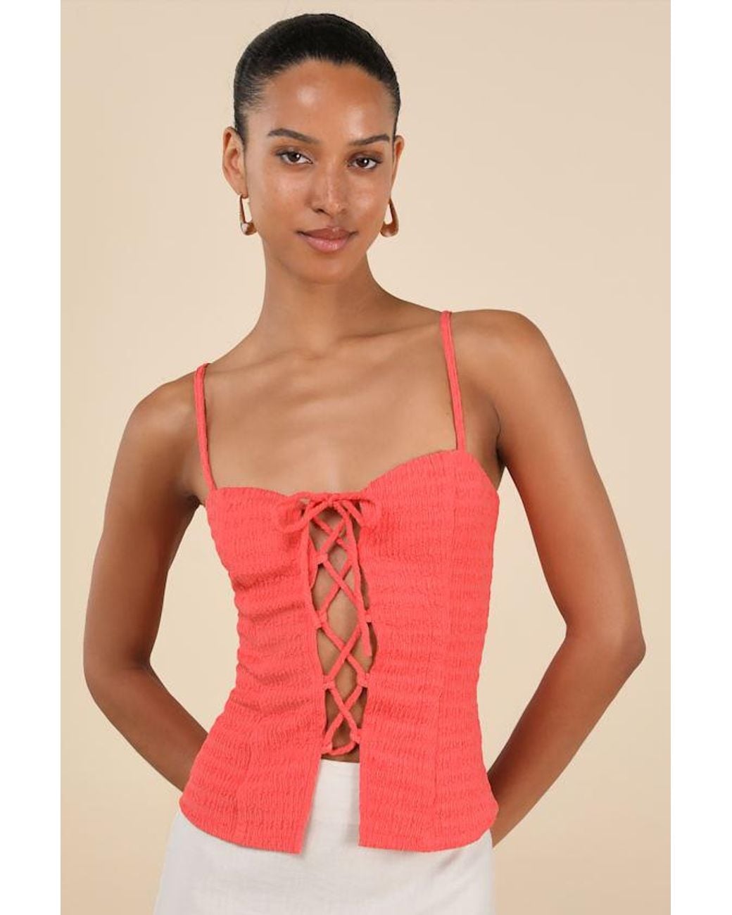 Lulus Annelie Textured Knit Lace-Up Tank Top