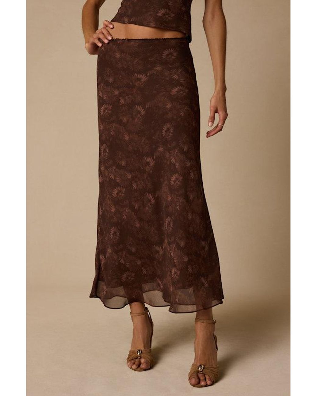 Lulus Natural Myette Floral Mesh Midi Skirt