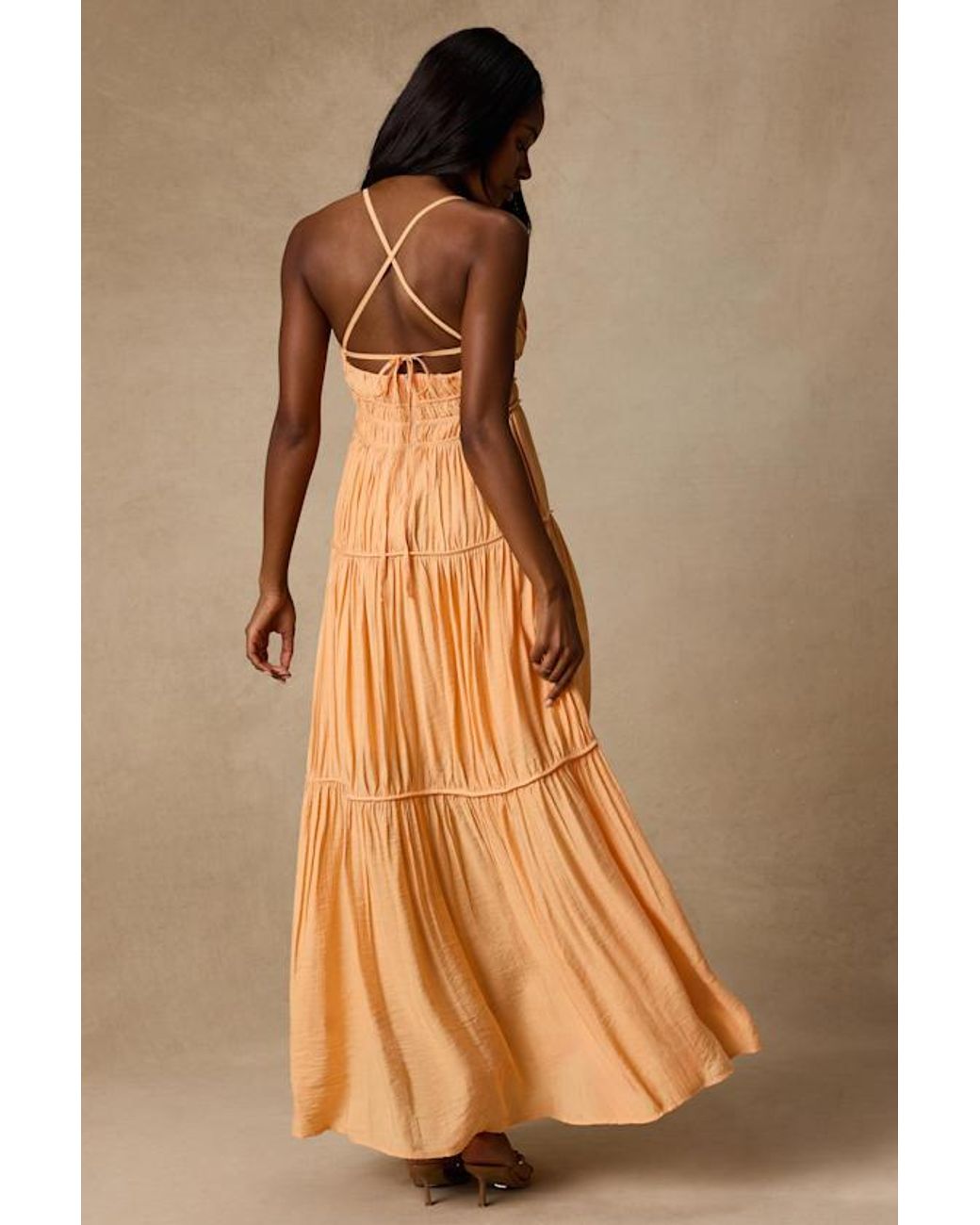 Lulus Brown Devaney Light Tie-Back Maxi Dress