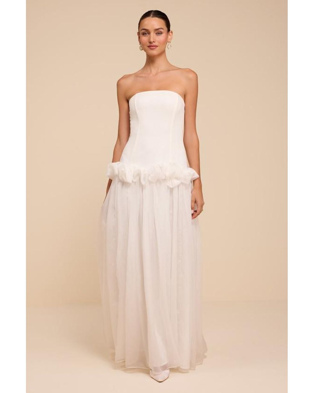 Lulus Natural Ayla Strapless Drop Waist Maxi Dress