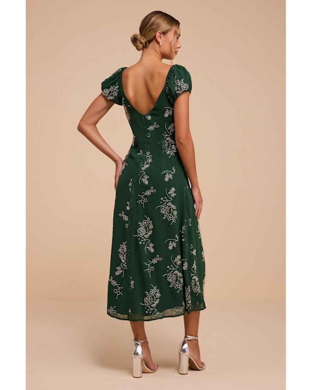 Lulus Green Kiana Rhinestone Midi Dress