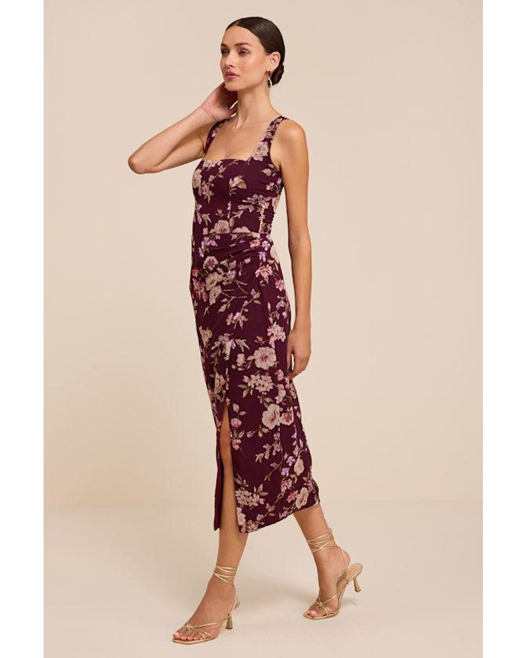 Lulus Red Lesina Floral Sleeveless Midi Dress