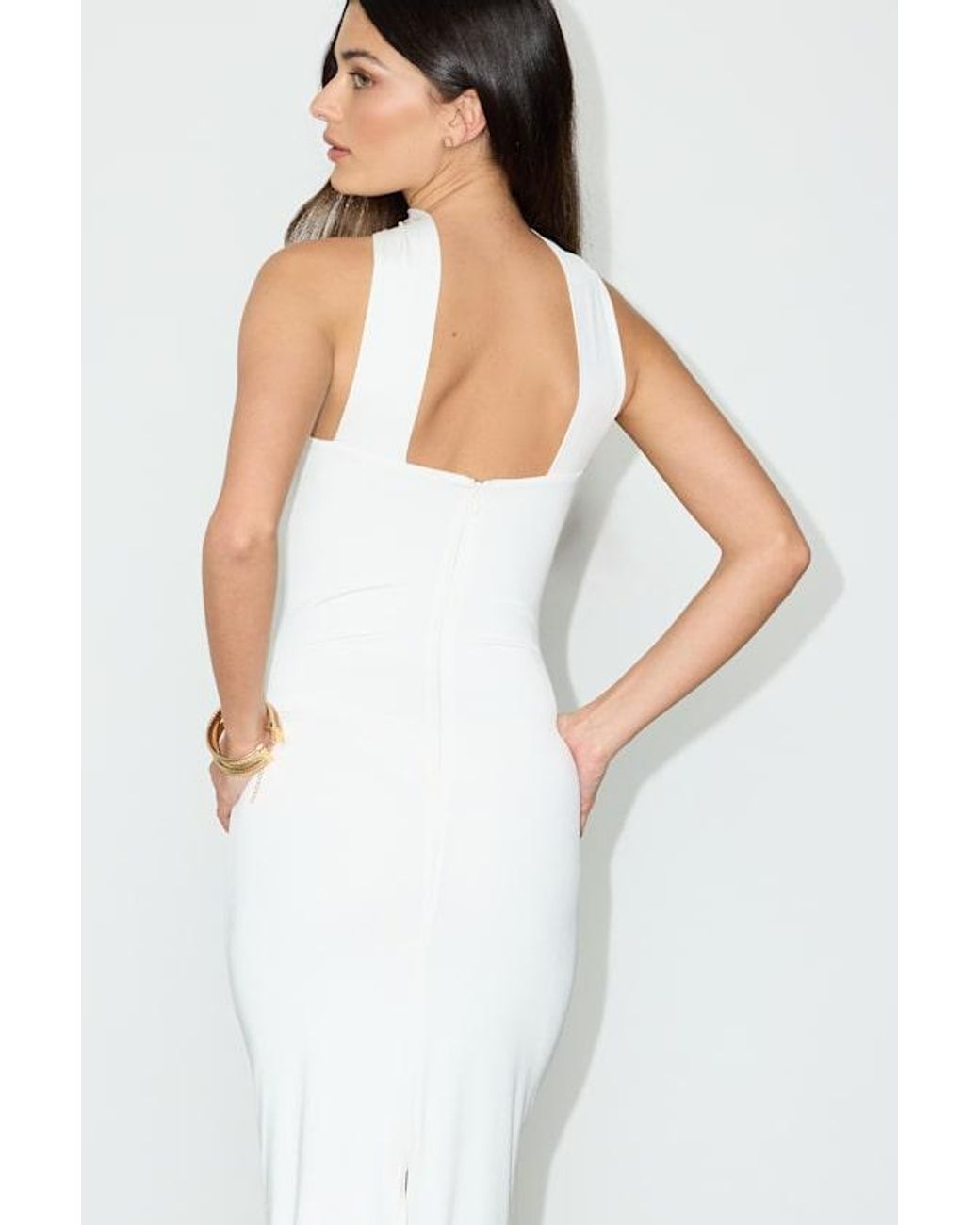 Lulus White Chantal Jersey Knit Scarf Column Maxi Dress