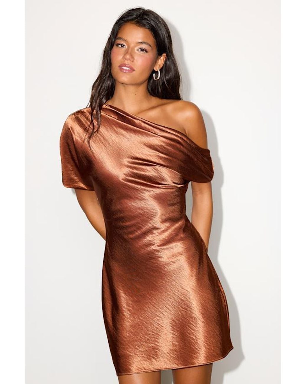 Lulus Orange Maralina Rust Satin Asymmetrical Mini Dress
