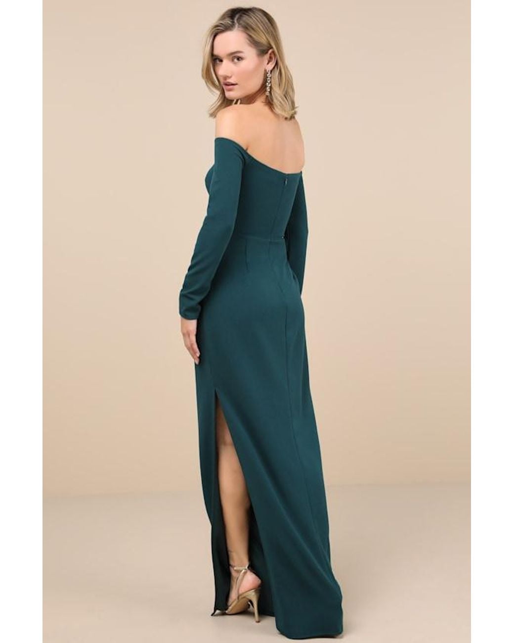 Lulus Blue Stunning Excellence Emerald Off-The-Shoulder Maxi Dress