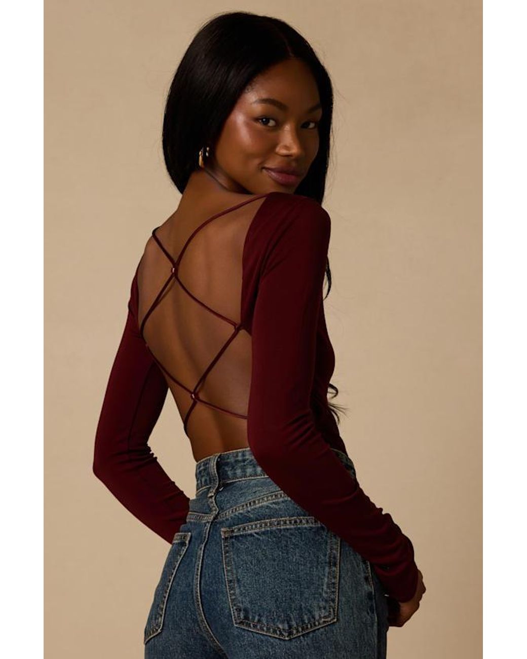 Lulus Blue Lusa Jersey Knit Lace-Up Bodysuit