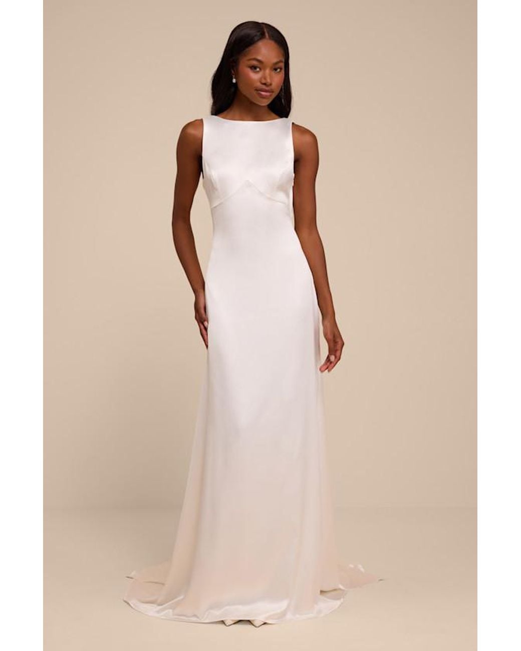 Lulus Natural Martine Satin Backless Maxi Dress