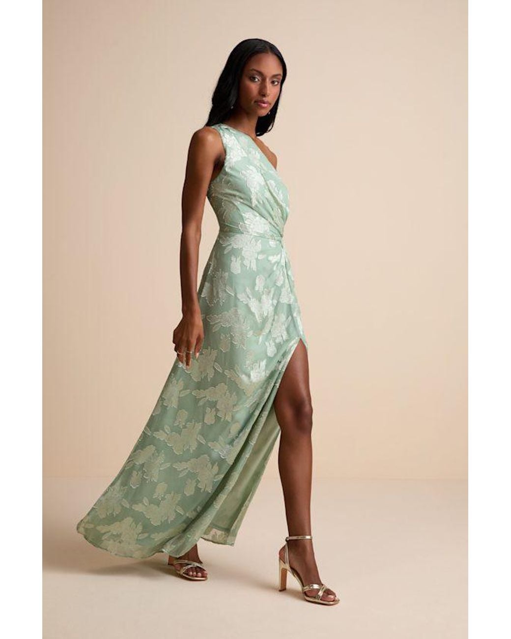Lulus Green Renni Floral Jacquard One-Shoulder Maxi Dress