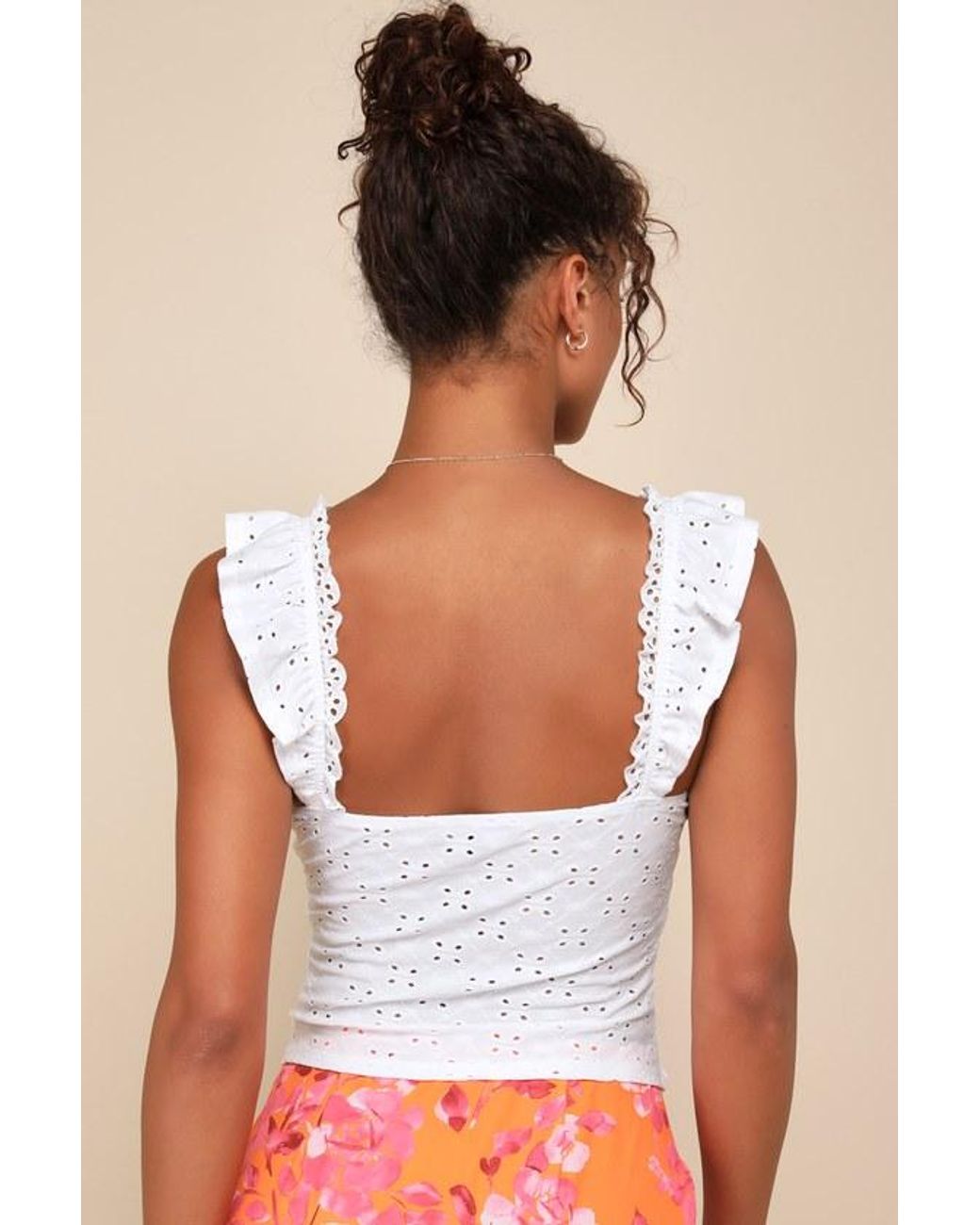 Lulus White Perfect Sweetness Eyelet Ruffled Keyhole Smocked Top