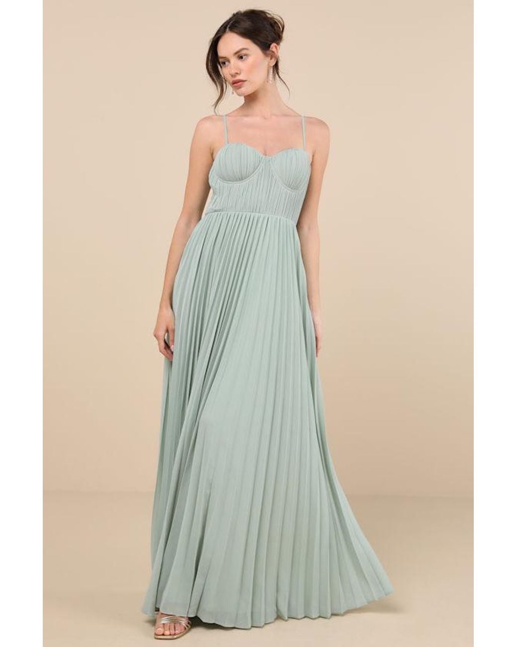 Lulus Blue Admirable Elegance Pleated Bustier Maxi Dress