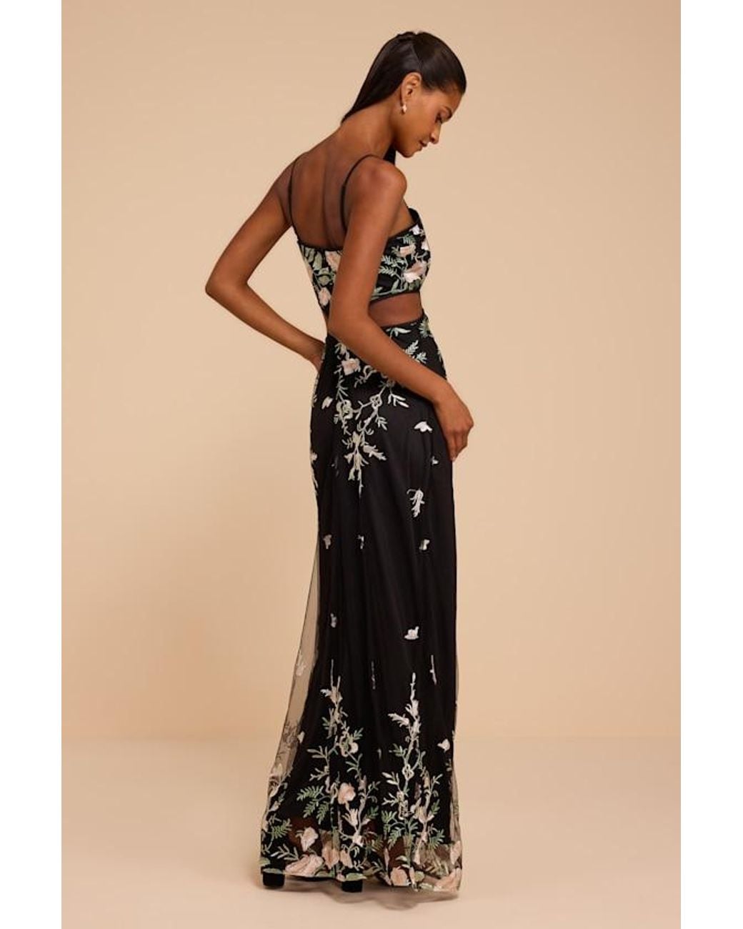Lulus Natural Petal Floral Cutout Maxi Dress