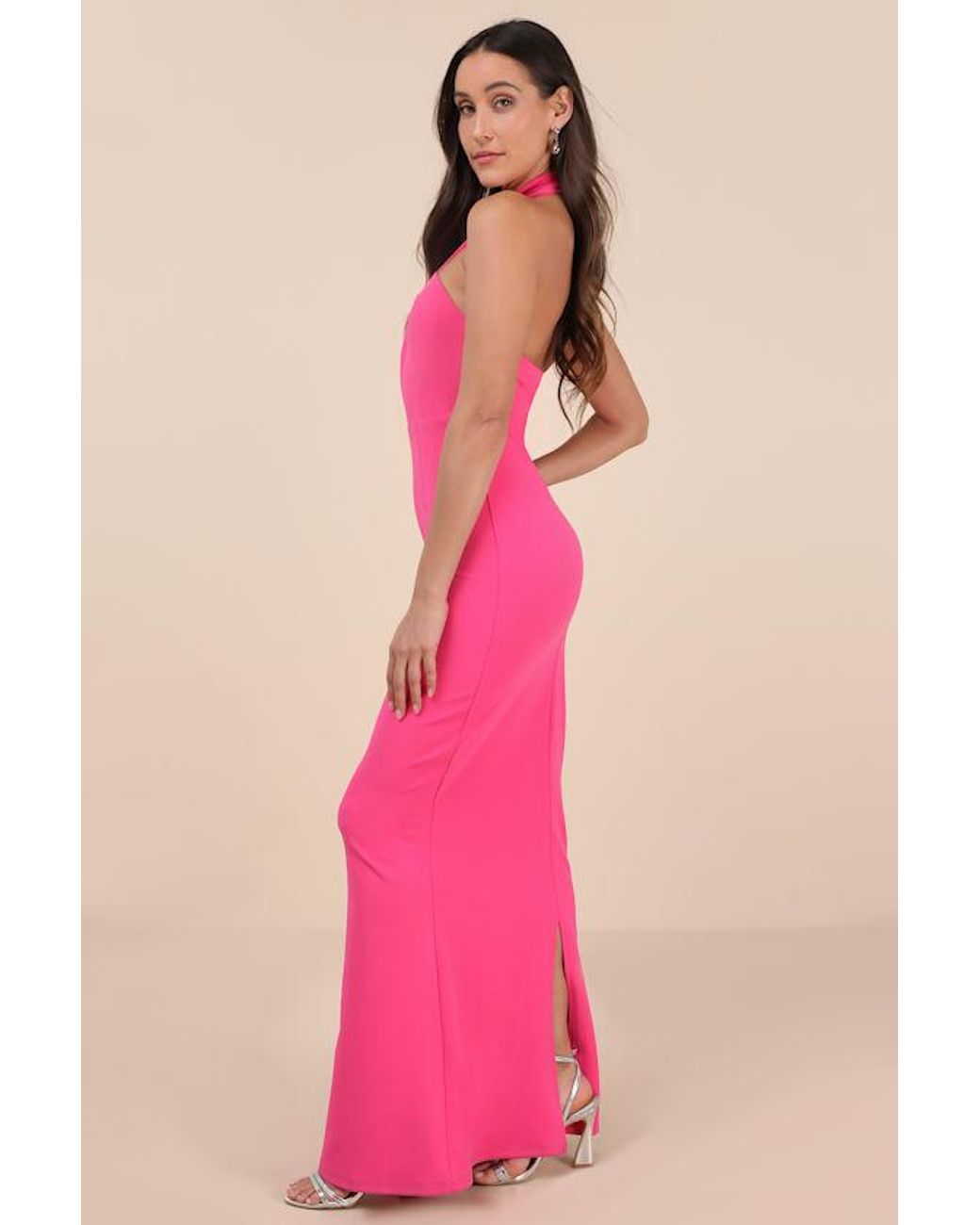 Lulus Pink Mesmerizing Perfection Halter Neck Backless Maxi Dress