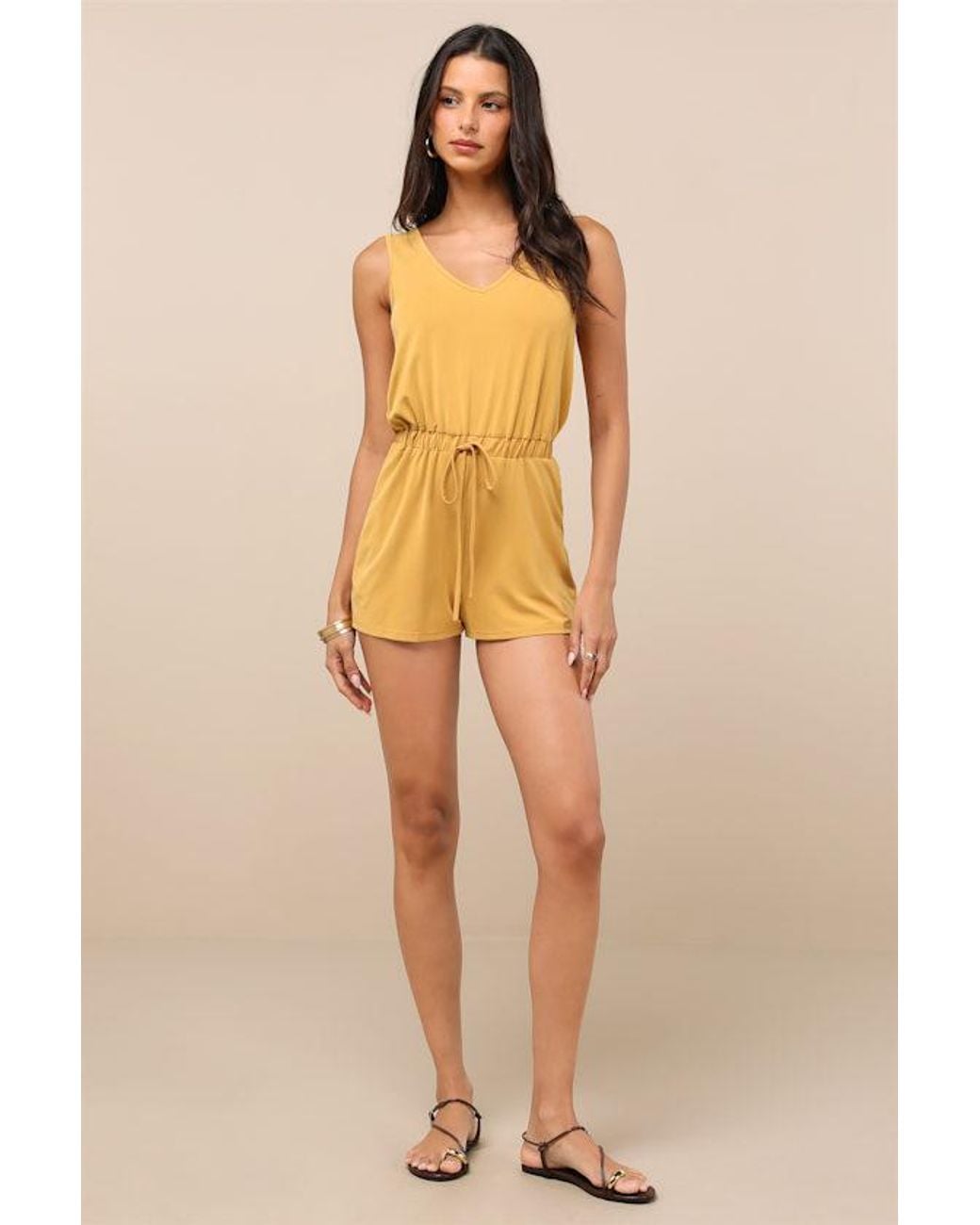 Lulus Yellow Sun Charmer Sleeveless V-Neck Lounge Romper