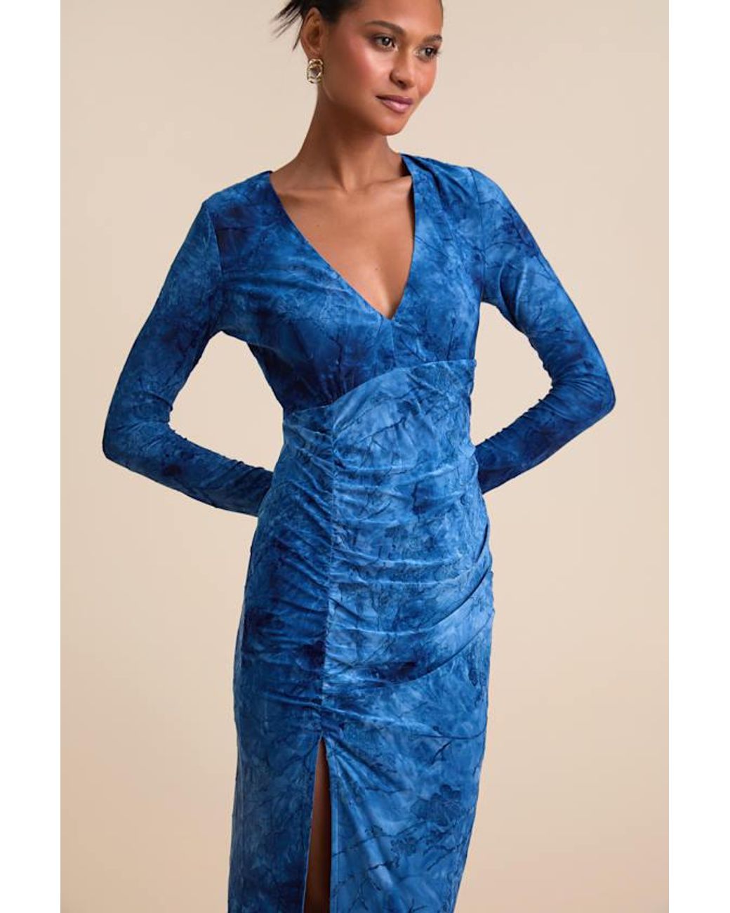 Lulus Blue Dynamic Sensation Floral Velvet Burnout Maxi Dress