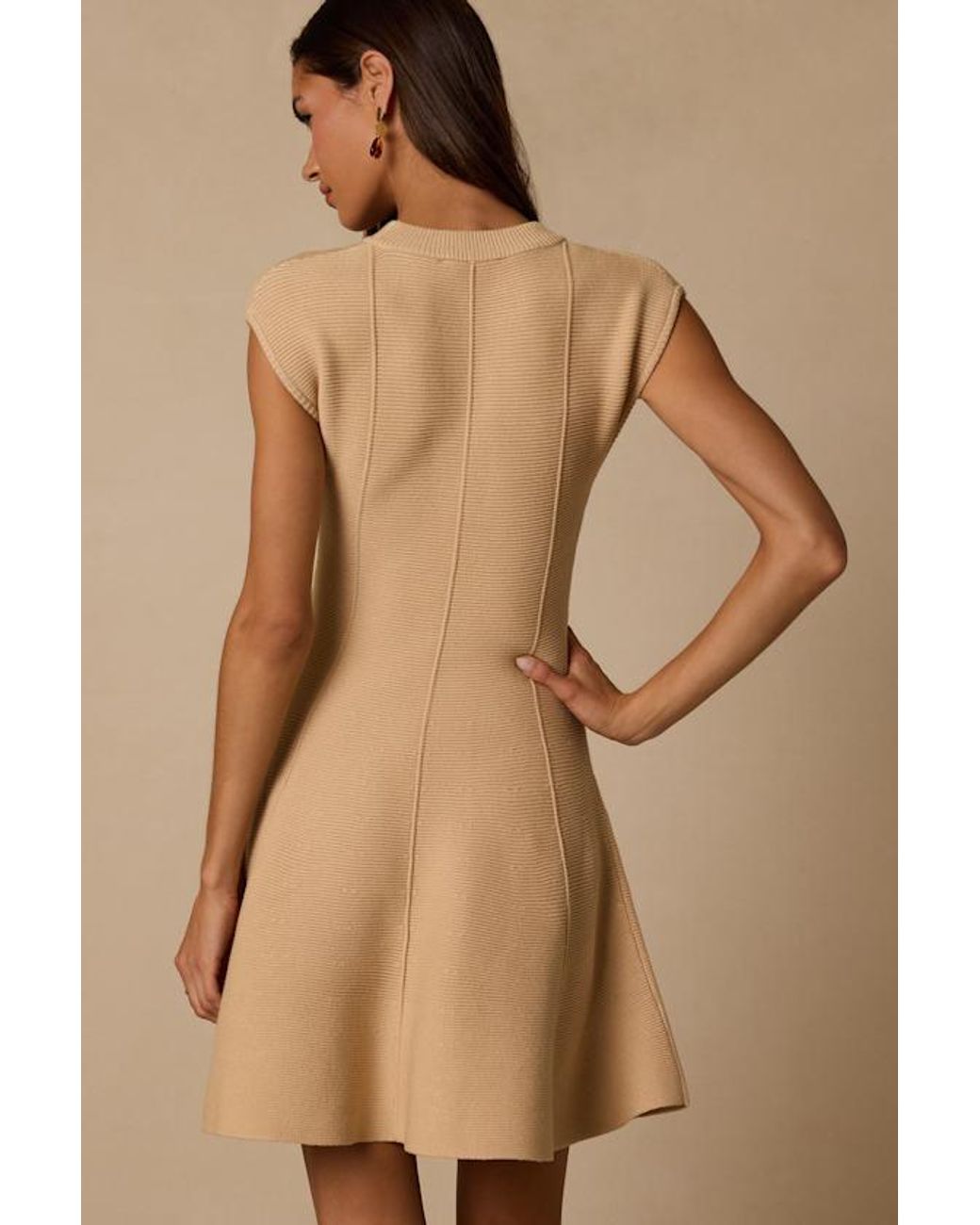 Lulus Natural Kary Cap Sleeve Sweater Mini Dress