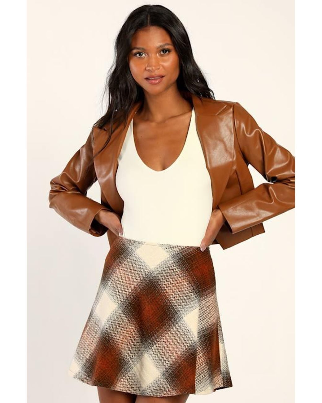 Lulus Natural Plaid You Asked And Plaid Skater Mini Skirt