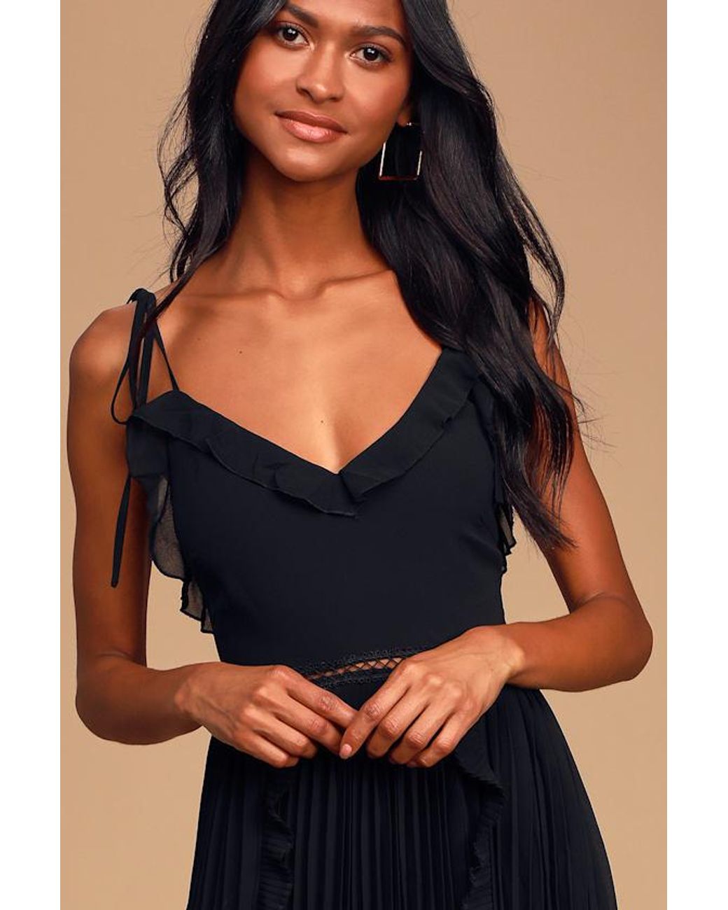 Lulus Blue Never A Dull Moment Tie-Strap Pleated Midi Dress