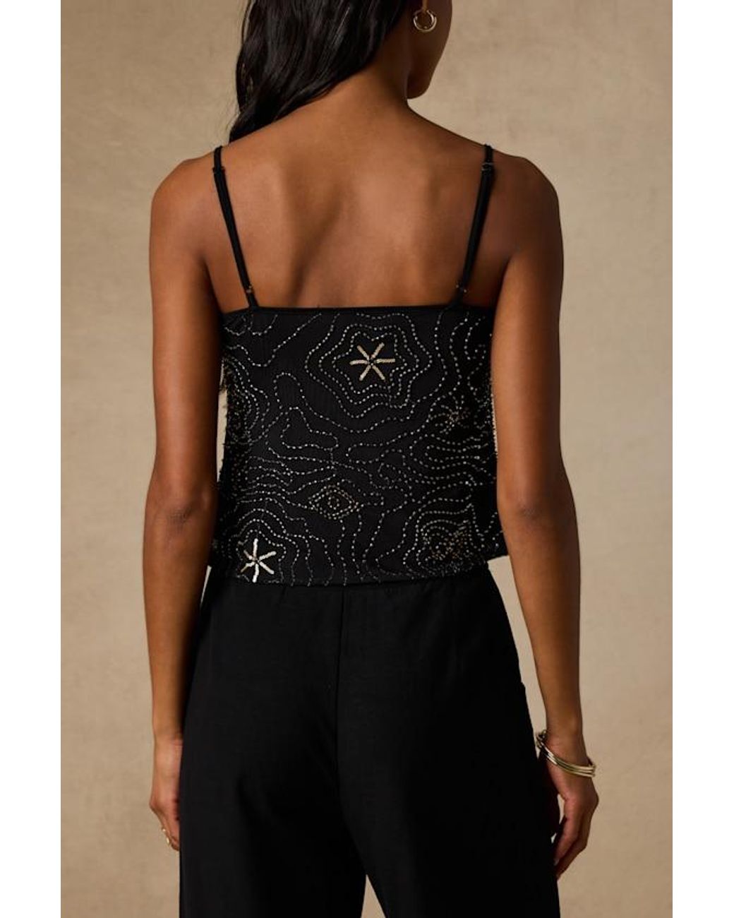 Lulus Black Abara Mesh Beaded Cami Top