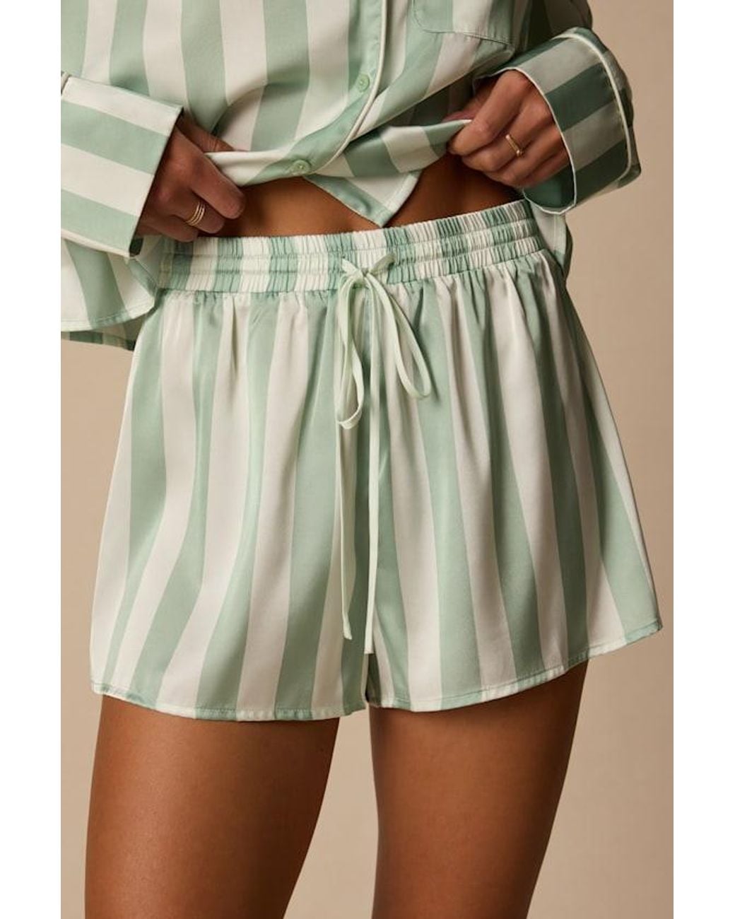 Lulus Green Patsy Mint Striped Satin Two-Piece Pajama Set