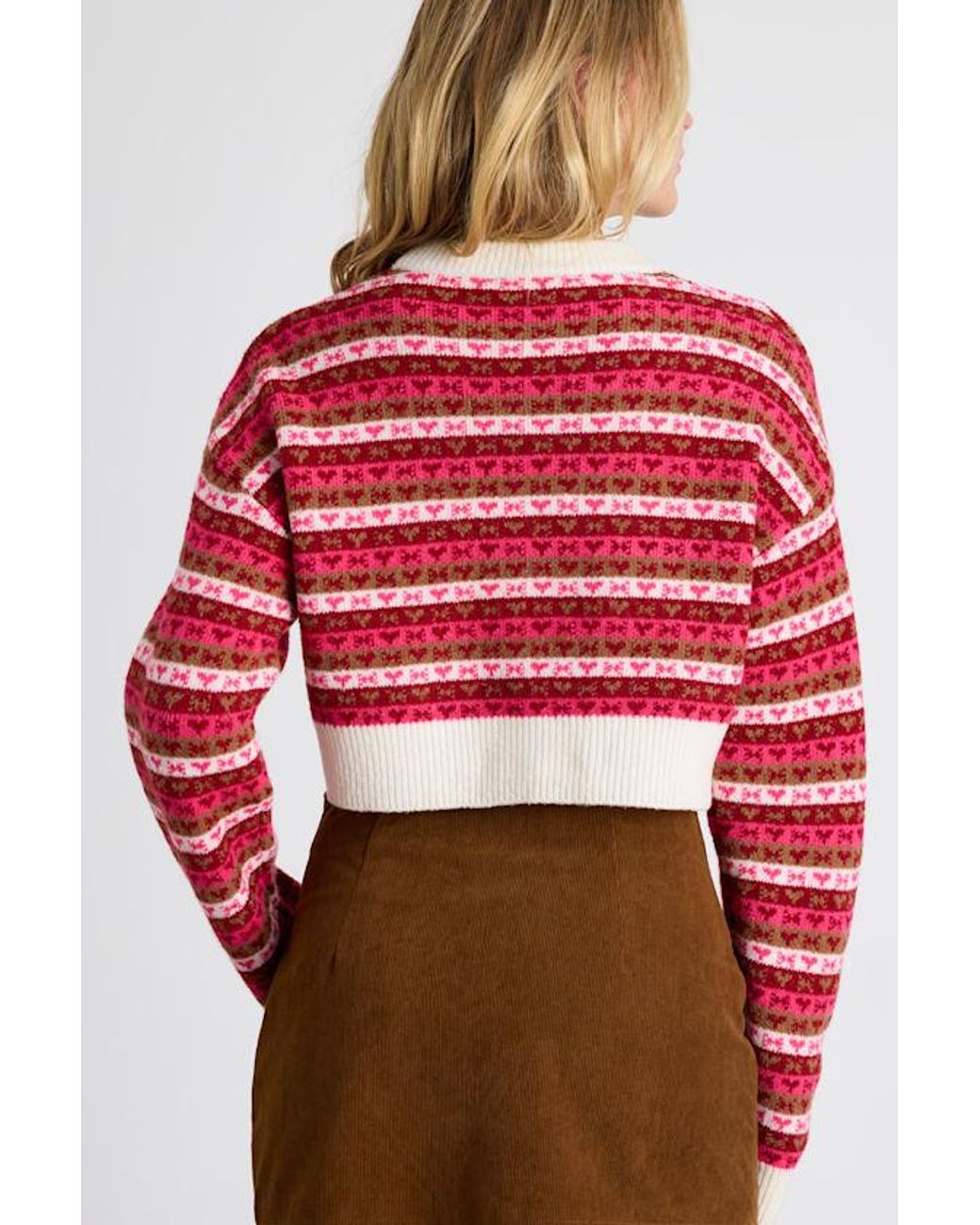 Lulus Red Townes Striped Heart And Bow Cropped Sweater Top