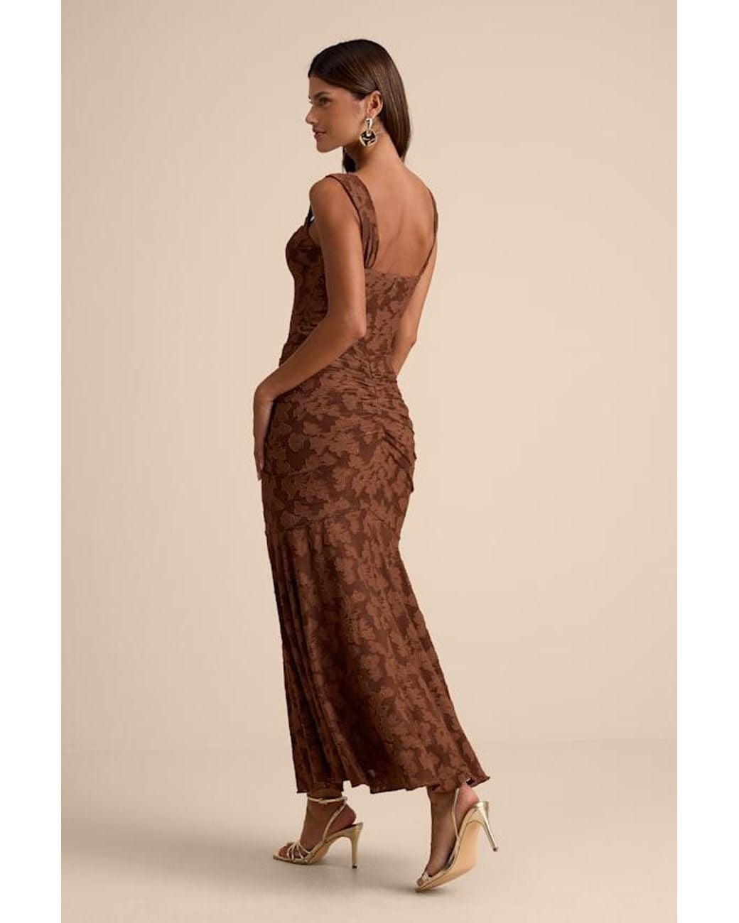 Lulus Natural Celeste Floral Burnout Bustier Maxi Dress