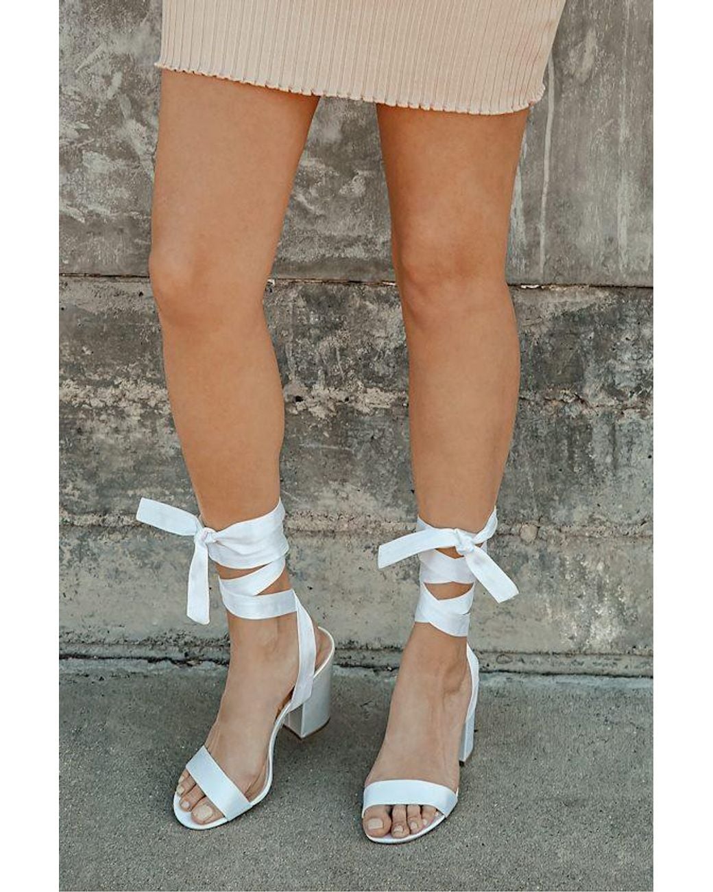 Lulus Alta Satin LaceUp Heels in White Lyst — free download