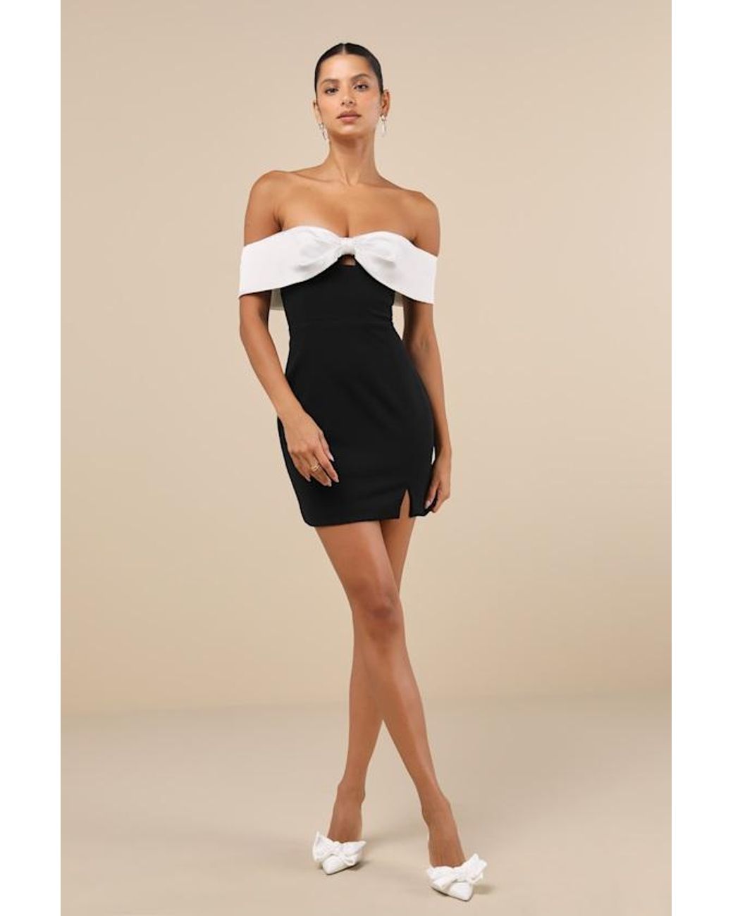 Lulus Black Extravagant Moment Off-The-Shoulder Mini Dress