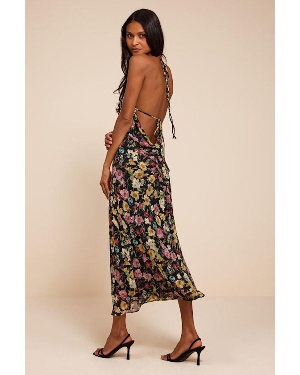 Lulus Natural Mae Multi Floral Backless Midi Dress