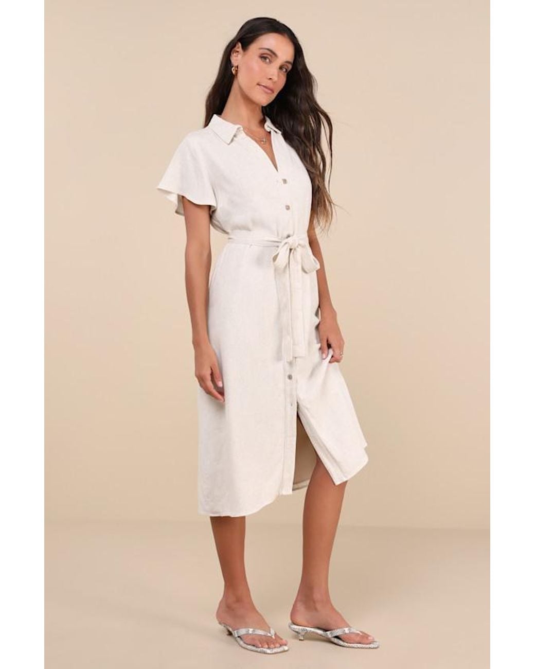 Lulus Natural Italian Summer Linen Midi Dress
