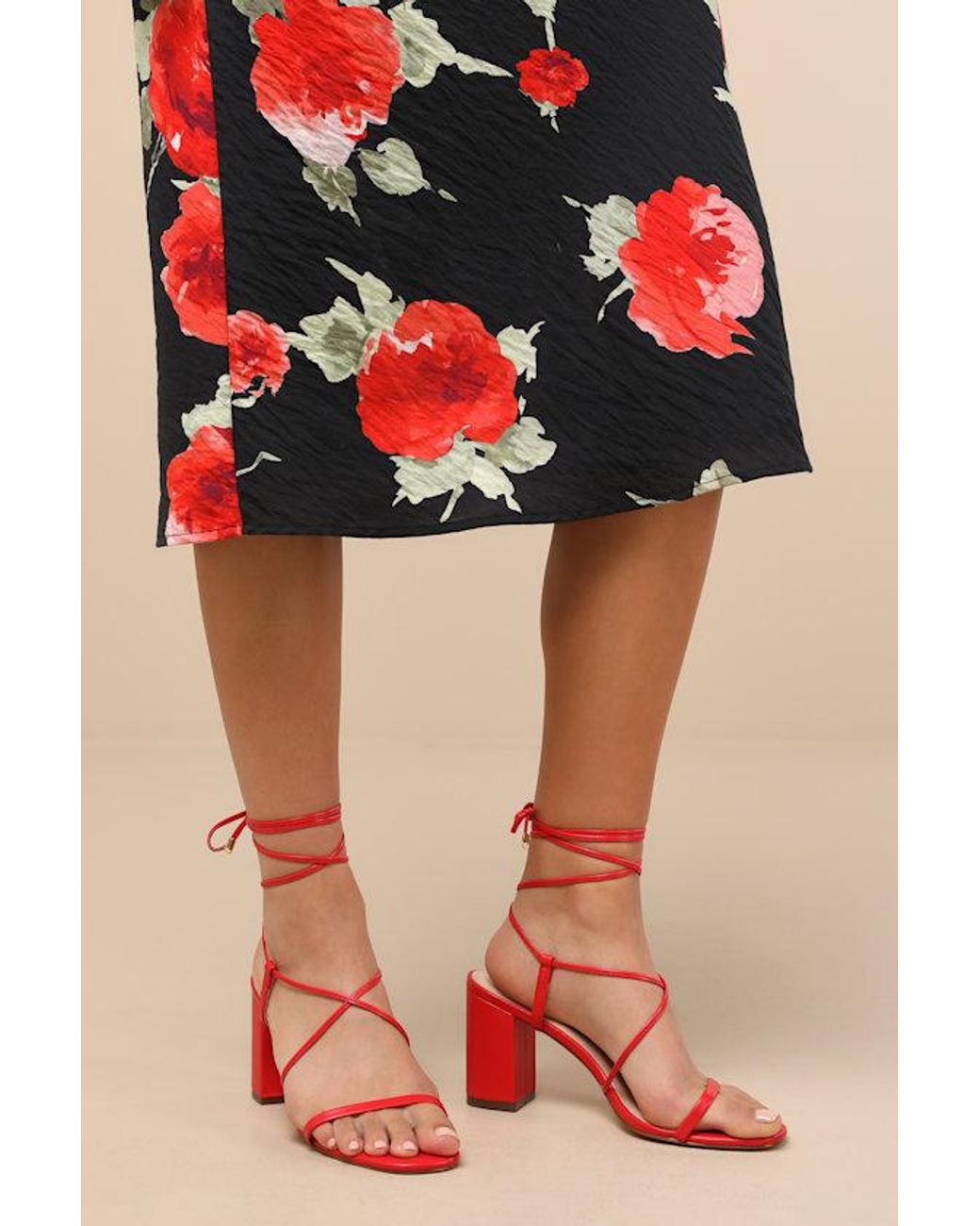 Lulus Red Aribaa Lace-Up High Heel Sandals