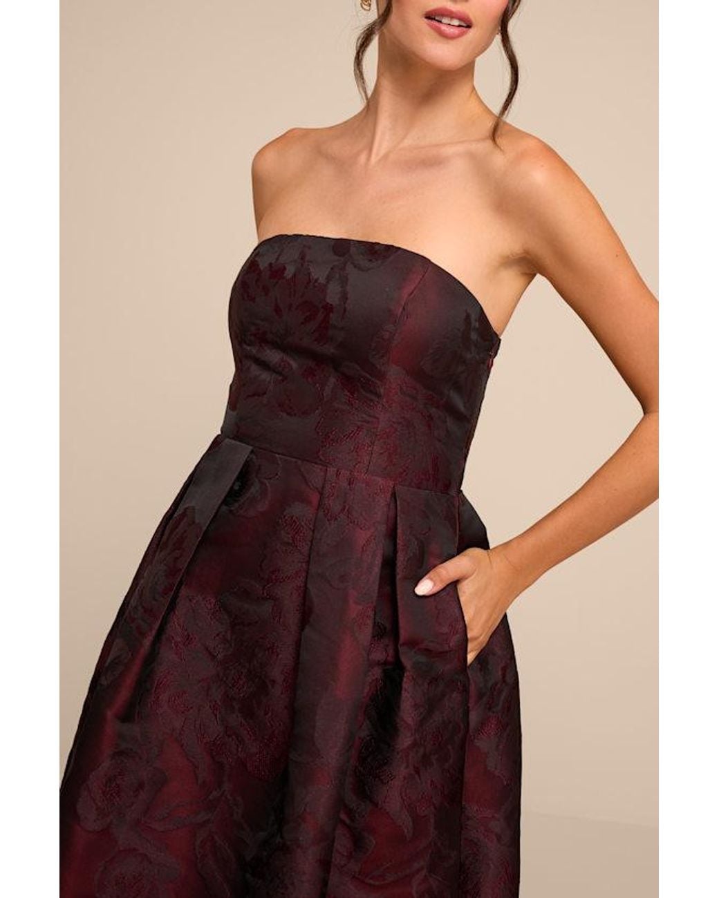 Lulus Red Laurelin Floral Jacquard Strapless Midi Dress