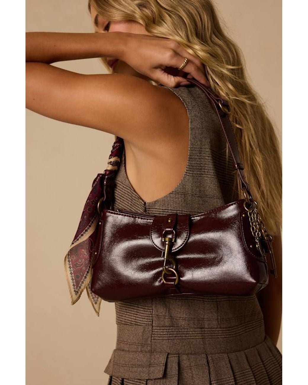 Steve Madden Red Vexa Wine Scarf Handle Shoulder Bag