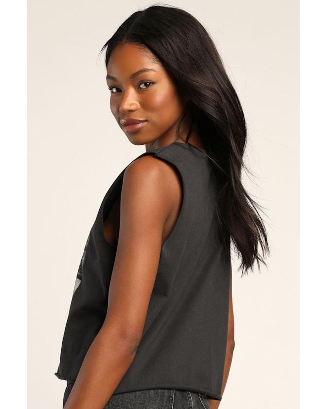 Prince Peter Black Cassette Washed Cropped Graphic Muscle Tank Top