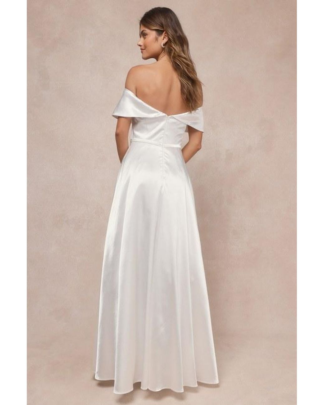 Lulus Natural Greatest Hits Satin Off-The-Shoulder Maxi Dress